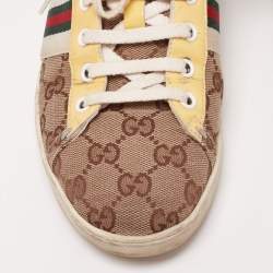 Pre Owned حذاء رياضي غوتشي نمط ويب جلد لامع وكانفاس غوتشيسيما مقاس 38