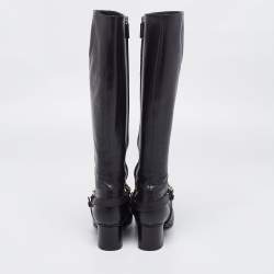 Pre Owned Gucci Black Leather Interlocking G Stitch Detail Calf Boots Size 35.5