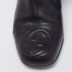 Pre Owned Gucci Black Leather Interlocking G Stitch Detail Calf Boots Size 35.5