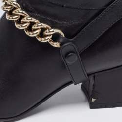 Pre Owned Gucci Black Leather Interlocking G Stitch Detail Calf Boots Size 35.5