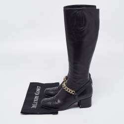 Pre Owned Gucci Black Leather Interlocking G Stitch Detail Calf Boots Size 35.5