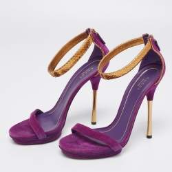 Gucci Purple Python Leather Ankle Strap Platform Sandals Heels Sz38.5