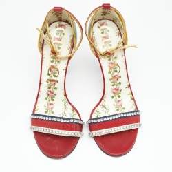 Gucci Multicolor Leather Ilse Crystal Embellished Sandals Size 39.5