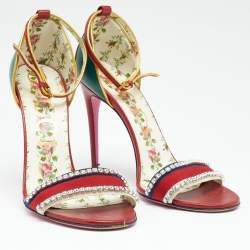 Gucci Multicolor Leather Ilse Crystal Embellished Sandals Size 39.5