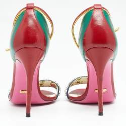 Gucci Multicolor Leather Ilse Crystal Embellished Sandals Size 39.5