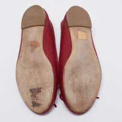 Gucci Red Microguccissima Leather Bow Detail Ballet Flats Size 35.5