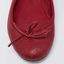 Gucci Red Microguccissima Leather Bow Detail Ballet Flats Size 35.5