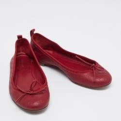 Gucci Red Microguccissima Leather Bow Detail Ballet Flats Size 35.5