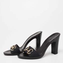 Gucci Black GG Canvas Horsebit Block Heel Slide Sandals Size 39