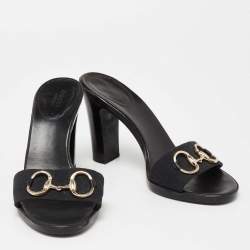 Gucci Black GG Canvas Horsebit Block Heel Slide Sandals Size 39