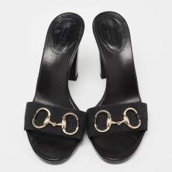 Gucci Black GG Canvas Horsebit Block Heel Slide Sandals Size 39