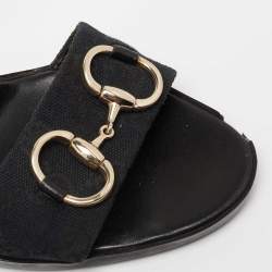 Gucci Black GG Canvas Horsebit Block Heel Slide Sandals Size 39