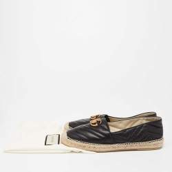 Pre Owned Gucci Black Matelassé Leather GG Marmont Espadrille Flats Size 41