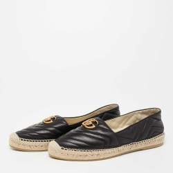 Pre Owned Gucci Black Matelassé Leather GG Marmont Espadrille Flats Size 41