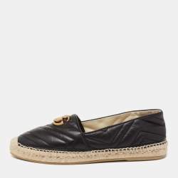 Pre Owned Gucci Black Matelassé Leather GG Marmont Espadrille Flats Size 41