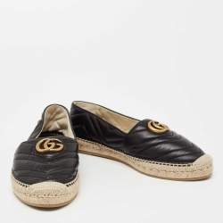 Pre Owned Gucci Black Matelassé Leather GG Marmont Espadrille Flats Size 41