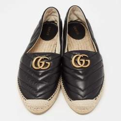 Pre Owned Gucci Black Matelassé Leather GG Marmont Espadrille Flats Size 41