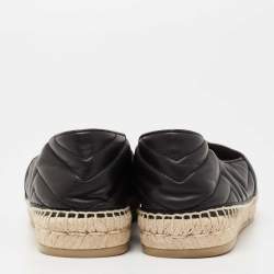 Pre Owned Gucci Black Matelassé Leather GG Marmont Espadrille Flats Size 41