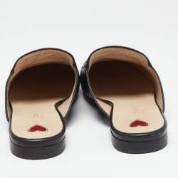 مملوكة مسبقًا Gucci Black Leather Tiger Embroidered Princetown Horsebit Flat Mules Size 39.5