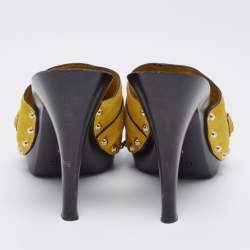 Gucci Yellow Suede Icon Bit Clog Sandals Size 40.5