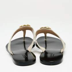 Pre Owned Gucci Metallic Gold Leather GG Marmont Thong Flats Size 38