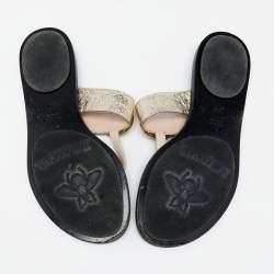 Pre Owned Gucci Metallic Gold Leather GG Marmont Thong Flats Size 38