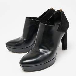 Gucci  Black Suede And Patent Leather Booties Size 37.5 