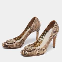 Gucci Brown/Beige Python GG Square Toe Pumps Size 39