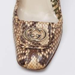 Gucci Brown/Beige Python GG Square Toe Pumps Size 39