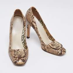 Gucci Brown/Beige Python GG Square Toe Pumps Size 39