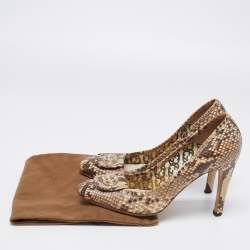 Gucci Brown/Beige Python GG Square Toe Pumps Size 39