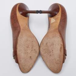Pre Owned Gucci Brown Guccissima Leather Horsebit Peep-Toe Pumps Size 37