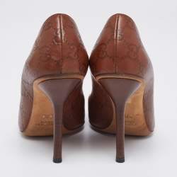 Pre Owned Gucci Brown Guccissima Leather Horsebit Peep-Toe Pumps Size 37