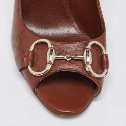Pre Owned Gucci Brown Guccissima Leather Horsebit Peep-Toe Pumps Size 37