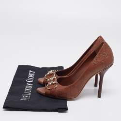 Pre Owned Gucci Brown Guccissima Leather Horsebit Peep-Toe Pumps Size 37