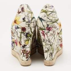 Gucci Multicolor Floral Print Canvas Horsebit Peep Toe Wedge Pumps Size 40