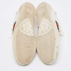 Gucci White Leather And Python Embossed  Ace Web Faux Pearl Embellished Low Top Sneakers Size 38