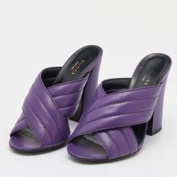 Pre Owned Gucci Purple Leather Crisscross Sandals Size 39