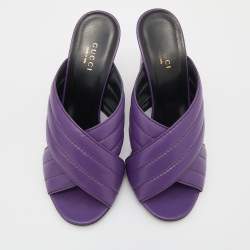 Pre Owned Gucci Purple Leather Crisscross Sandals Size 39