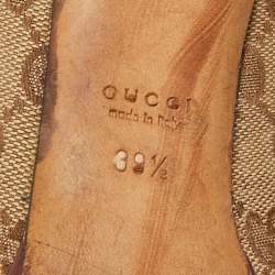 Pre Owned Gucci Beige/Brown GG Canvas Horsebit Peep-Toe Pumps Size 39.5