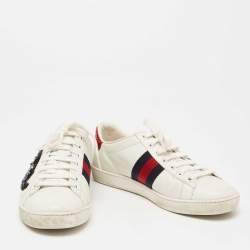 Gucci White Leather Embellished Snake Ace Low-Top Sneakers Size 37