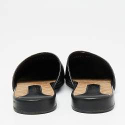 Pre Owned Gucci Black Leather NY Yankees Patch Flat Mules Size 39
