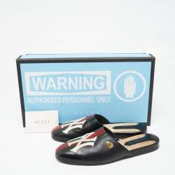 Pre Owned Gucci Black Leather NY Yankees Patch Flat Mules Size 39
