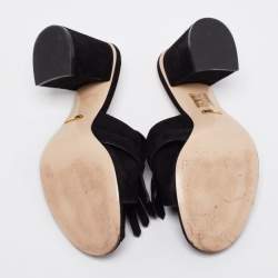 مملوكة مسبقًا صندل سلايد غوتشي GG مارمونت سويدي أسود بشراشيب مقاس 38