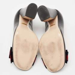 Gucci Black Leather Web Bow Detail Block Heel Pumps Size 38