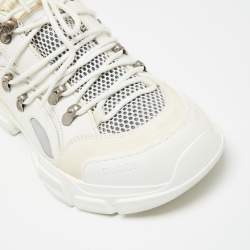 Pre Owned Gucci White/Cream Mesh and Leather Flashtrek Sneakers Size 38.5