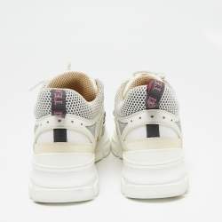Pre Owned Gucci White/Cream Mesh and Leather Flashtrek Sneakers Size 38.5