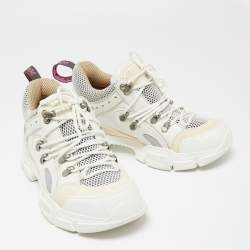Pre Owned Gucci White/Cream Mesh and Leather Flashtrek Sneakers Size 38.5