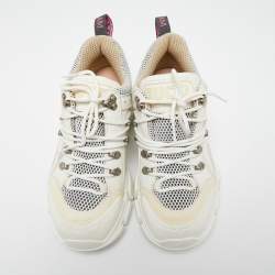 Pre Owned Gucci White/Cream Mesh and Leather Flashtrek Sneakers Size 38.5