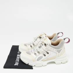 Pre Owned Gucci White/Cream Mesh and Leather Flashtrek Sneakers Size 38.5